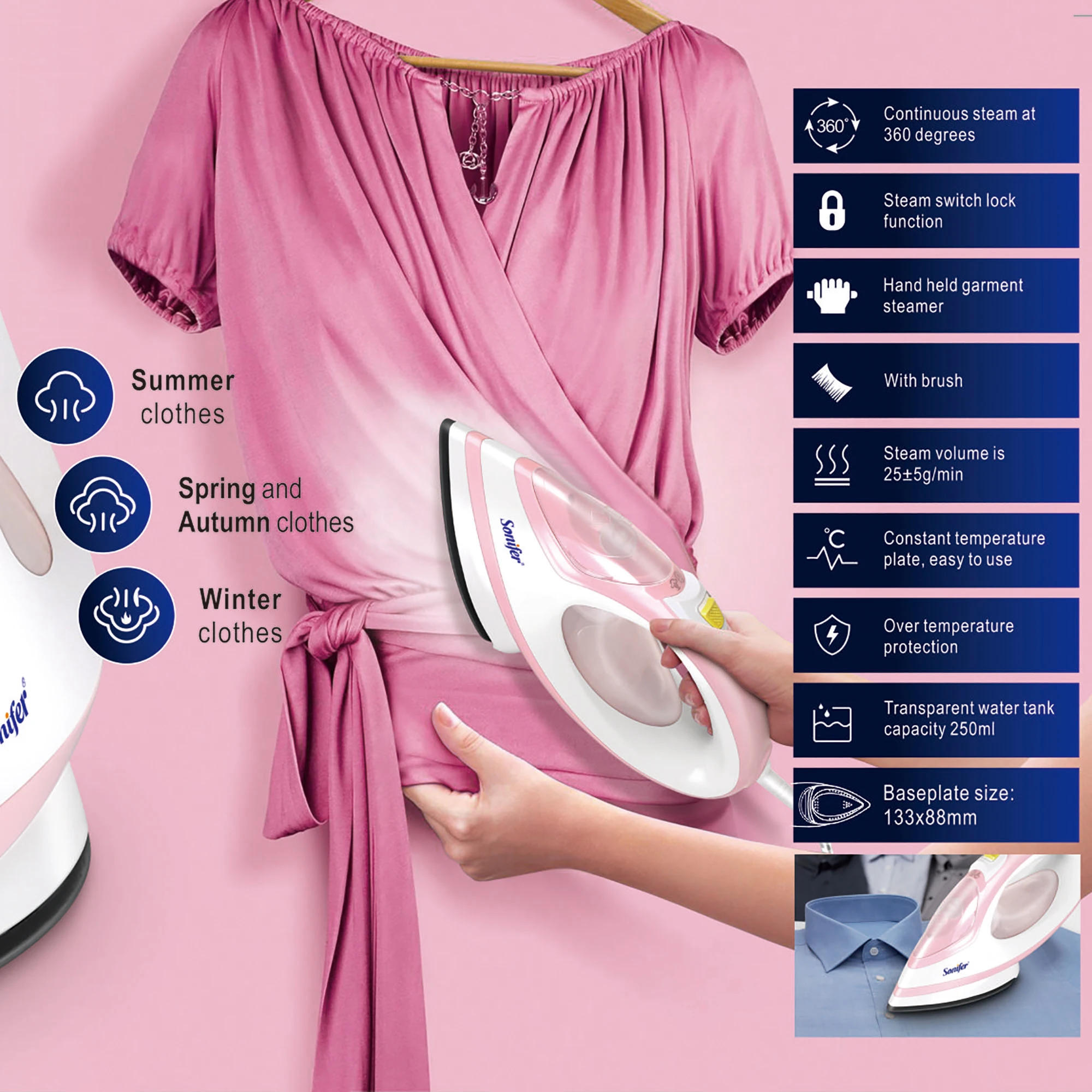 Description Picture 5 of itemSteam Iron For Clothes 1800W Household Fabric Ceramic Soleplate Electric Iron Ironing 250ml Fast-heat For Clothes Sonifer