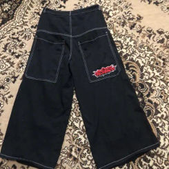 Harajuku Wexwear Graphic Embroidered Baggy Jeans Streetwear Y2K Jeans Men Women High Waist Wide Trouser Black Skateboard Pants