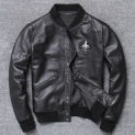 Fast Shipping Men's Genuine Leather Baseball Jacket Large Capacity Slim Fit Locomotive Black Soft Sheepskin Coat