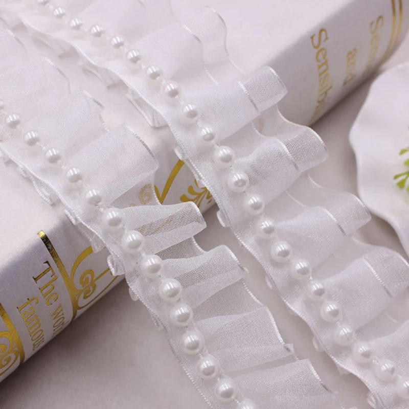 Description Picture 2 of item1Yards Black White Beaded Fringe  Lace Ribbon Pearl Embroidery Fabric Tassel Trim Jewelry Diy Clothing Wedding Dress Accessories