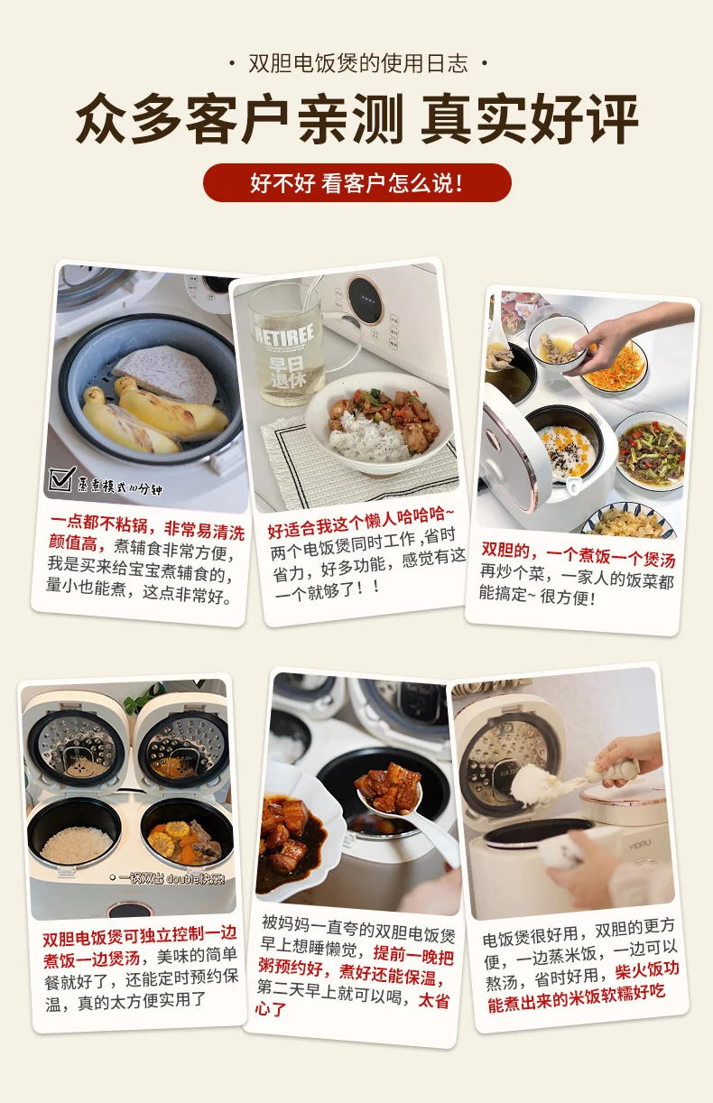 Description Picture 2 of itemDouble bile double with intelligent mini multi-function electric meal bao with rice cooker seal 4 l steamer cooker 2-5people220v