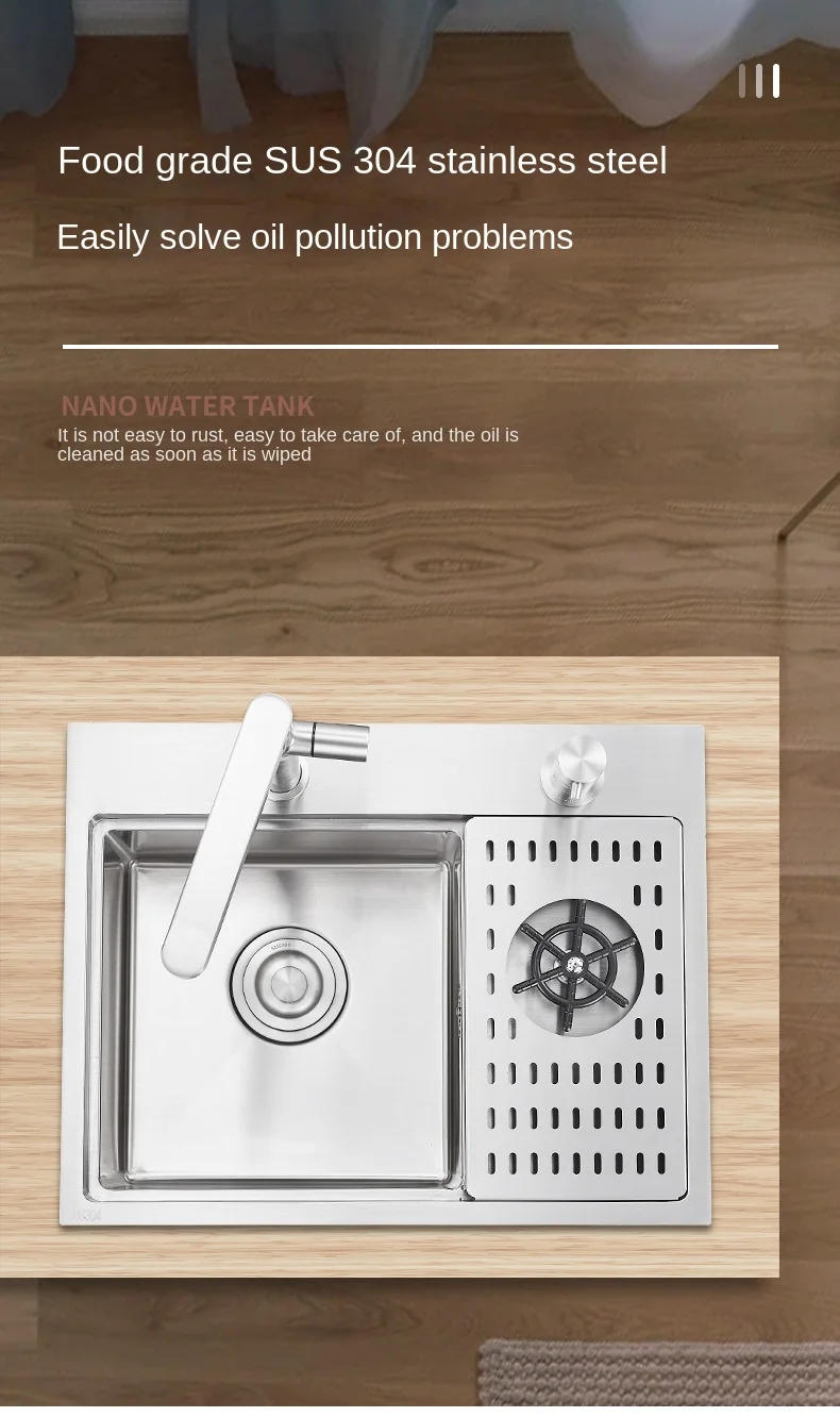 Description Picture 4 of itemBrushed Small Size Hidden Kitchen sink Single bowl Bar Stainless Steel Balcony Concealed With cup washer