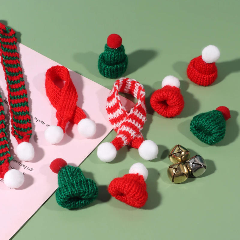 Description Picture 3 of itemMini Knit Hat Mini Christmas Scarf Set, Mini Santa Hats for Crafts Mini Christmas Decorations, for DIY Craft Art Snowman Doll