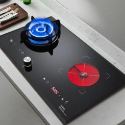 LAIMD Combination Right Electricceramic Induction Cooker Left Gas Cooker 5kw Fierce Fire Power Timing 2 Burner Stove for Kitchen
