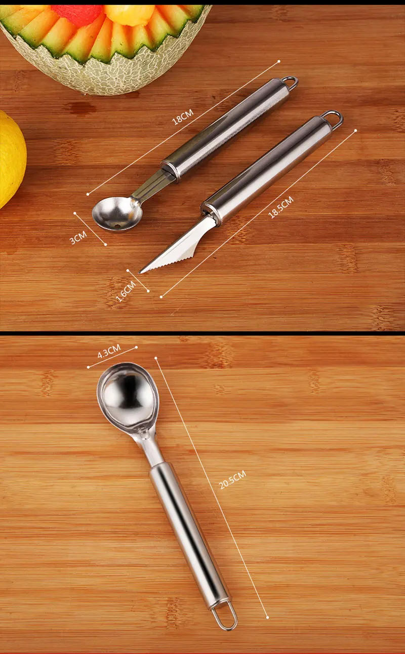 Description Picture 4 of item430 Stainless Steel Kitchen Tools Set Gadgets and Accessories Fruit Ball Carving Knife Fruit Peeler Ice Cream Spoon Potato Knife