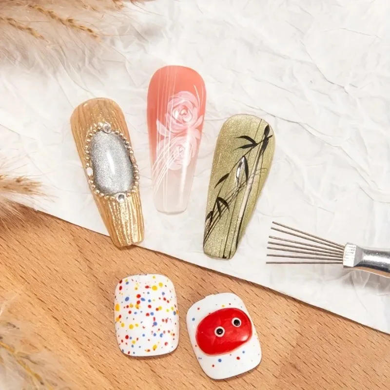 Description Picture 6 of item3/1pcs 7 Pin Stripe Steel Nail Art Liner Brushes Ultra-thin Line Drawing Pen Multi Head UV Gel Brush Nail 3D Tips Painting Tools