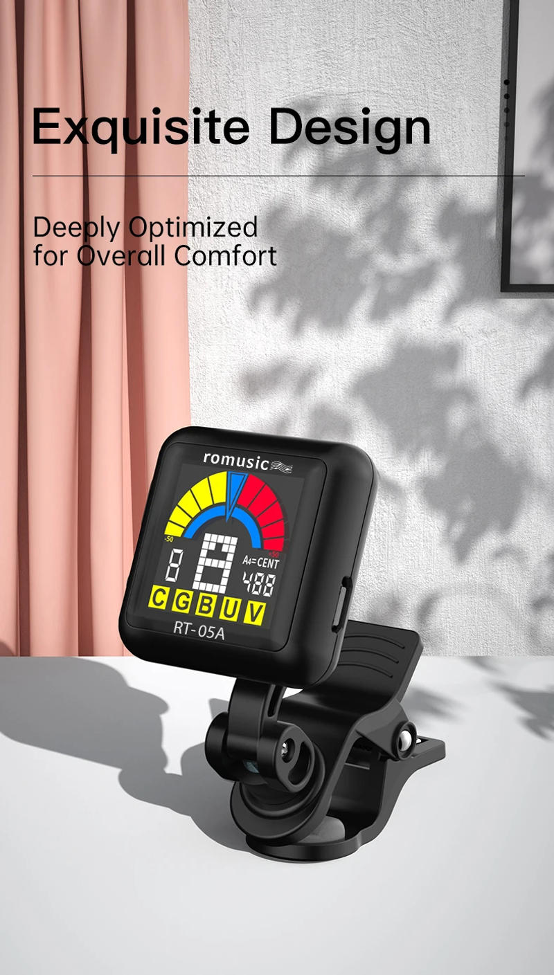 Description Picture 4 of itemRomusic Clip on Tuner Digital Electronic Tuner for Guitar, Bass, Ukulele, Violin, Mandolin, Banjo Acoustics Calibration Tuner