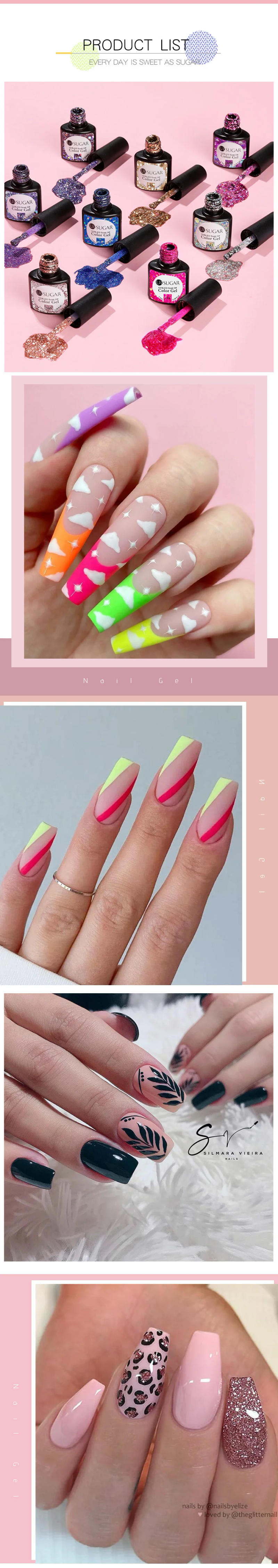 Description Picture 5 of itemUR SUGAR 7.5ml Rose Glitter Solid Color Gel Nail Polish Jelly Nude Pink Semi Permanent DIY Nail Art UV LED Soak Off Gel