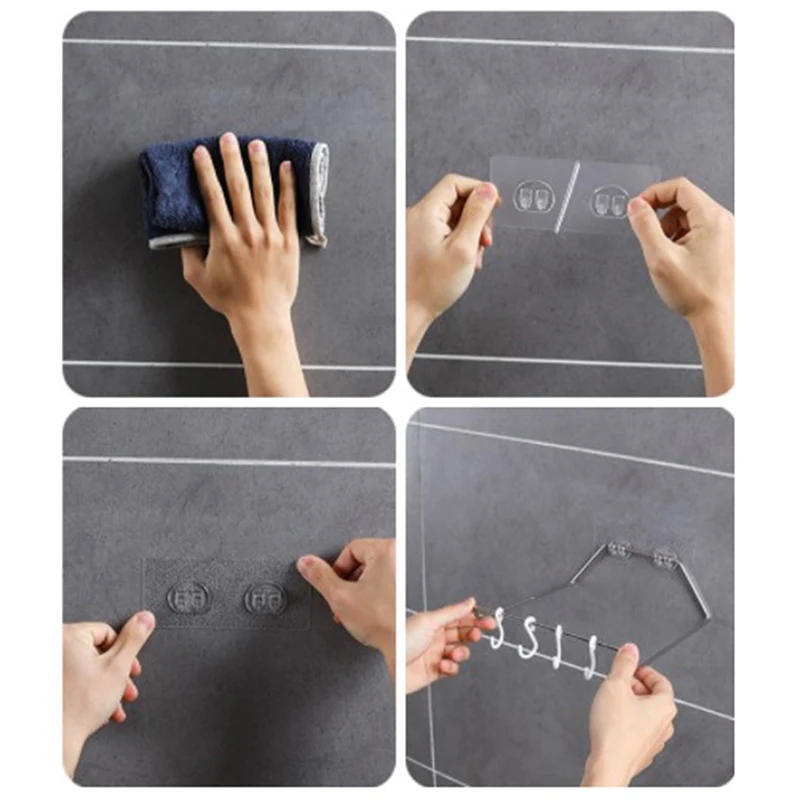 Description Picture 5 of item2 Pcs Double Buckle Strong Wall Hook Adhesive Patch For Shelves Wall Shelf Holder Clamp Hanger Stickers