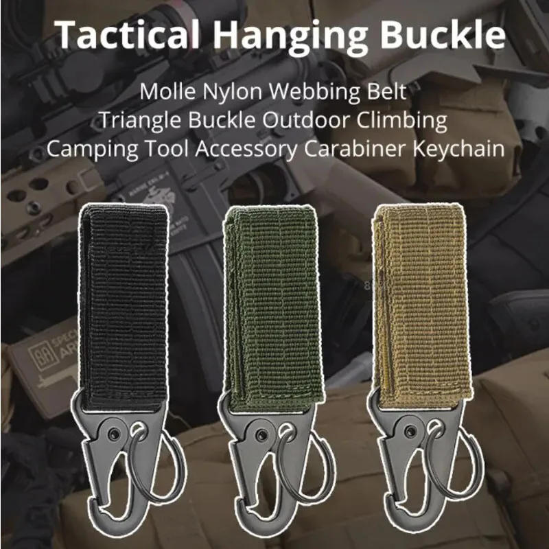 Description Picture 2 of item2pcs Tactical Hanging Buckle Molle Nylon Webbing Carabiner Belt Triangle Keychain for Outdoor Climbing Camping Tool Accessory