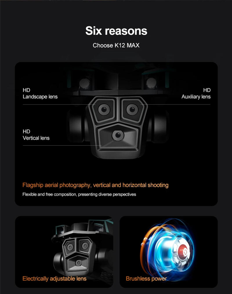 Description Picture 3 of itemK12max FPV Drone with Three HD Camera Liquid Crystal Display RC Quadcopter Brushless Motor Aerial Photography Optical Flow Dron