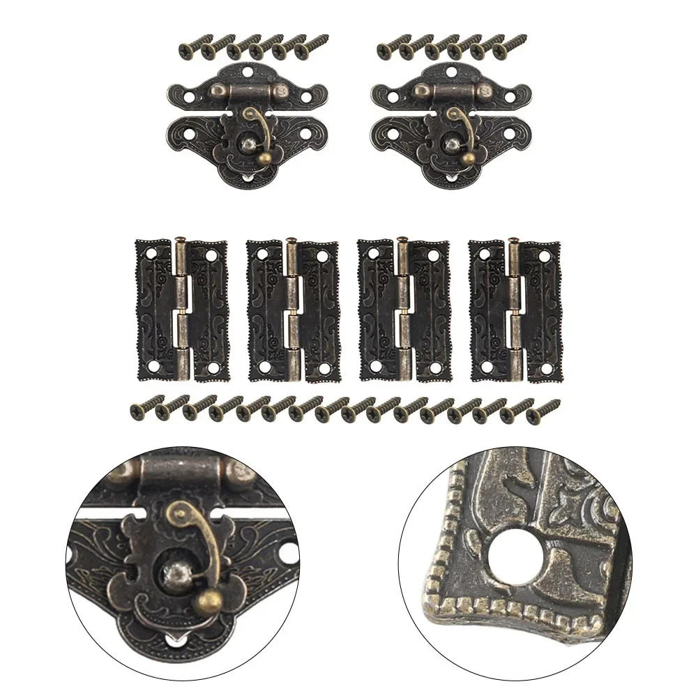 Description Picture 3 of item6pcs Antique Bronze Cabinet Door Hinge For DIY Box Furniture Hinges With Screws Wooden Box Latch Hasp Furniture Hardware