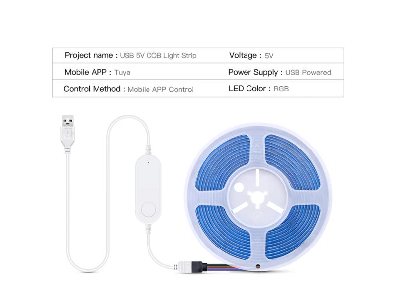 Description Picture 3 of itemTuya Smart RGB LED Strip Light USB 5V COB Flexible Ribbon Dimmable WiFi LED Tape APP Voice Control Work With Alexa Google Home
