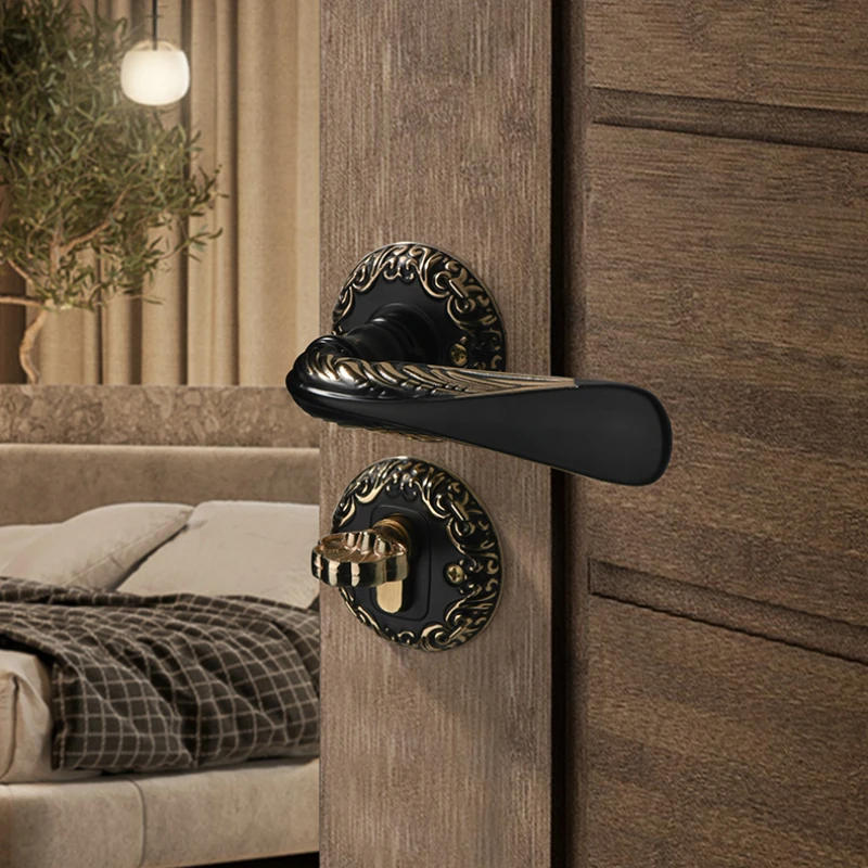 Description Picture 6 of item1 set of zinc alloy new door locks indoor bedroom universal solid wood door handles silent split lock with key included