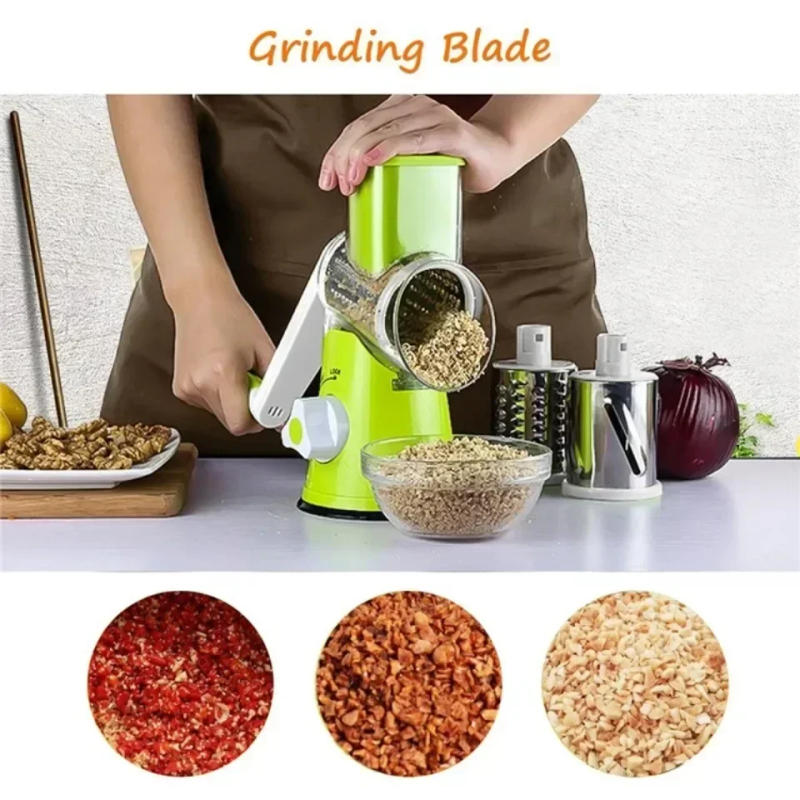 Description Picture 6 of item1Pcs Vegetable Cutter & Slicer Manual Kitchen Cheese Chopper Machine With 3 Sharp Drums Multifunctional Garlic Potato Shredder