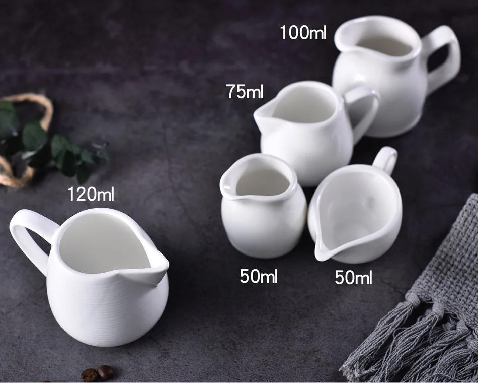 Description Picture 5 of itemCoffeeware Ceramic Milk Jug White Handle Condiment Cup Coffee Milk Froth Cup Pull Cup Sauce Western Restaurant Hotel Tableware