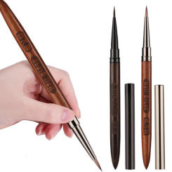 Round Wood Handle Nail Art Brush Triangular Spatula Drawing Painting Line Pen Flat Round Metal Manicure Tools