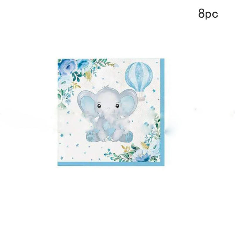 Description Picture 5 of item8pcs Blue Elephant Disposable Tableware Elephant Balloon Paper Plate Napkins Cups Happy Baby  Birthday Party Decor Baby Shower