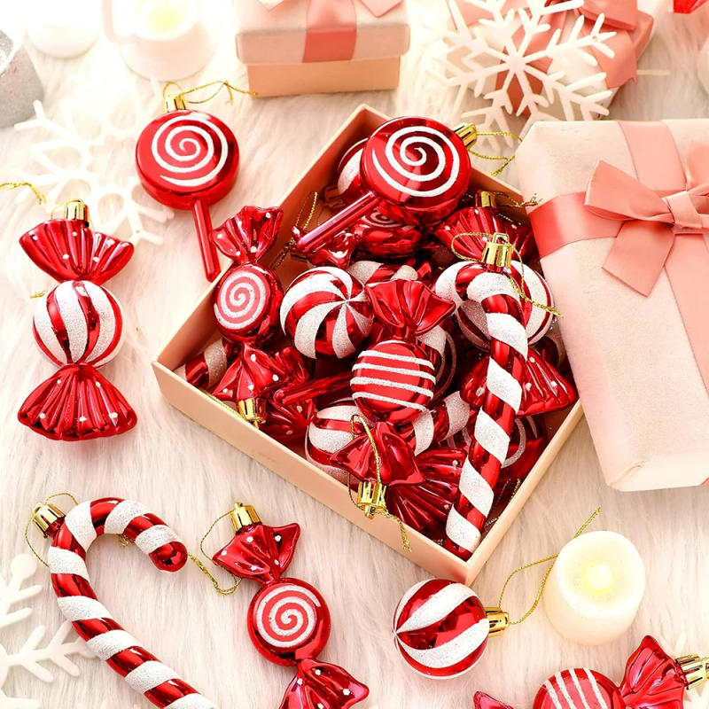 Description Picture 3 of itemChristmas Candy Ornament Set Xmas Tree Decor Hanging Red Christmas Party Lollipop Candy Cane Pendant Decorations New Year Gift