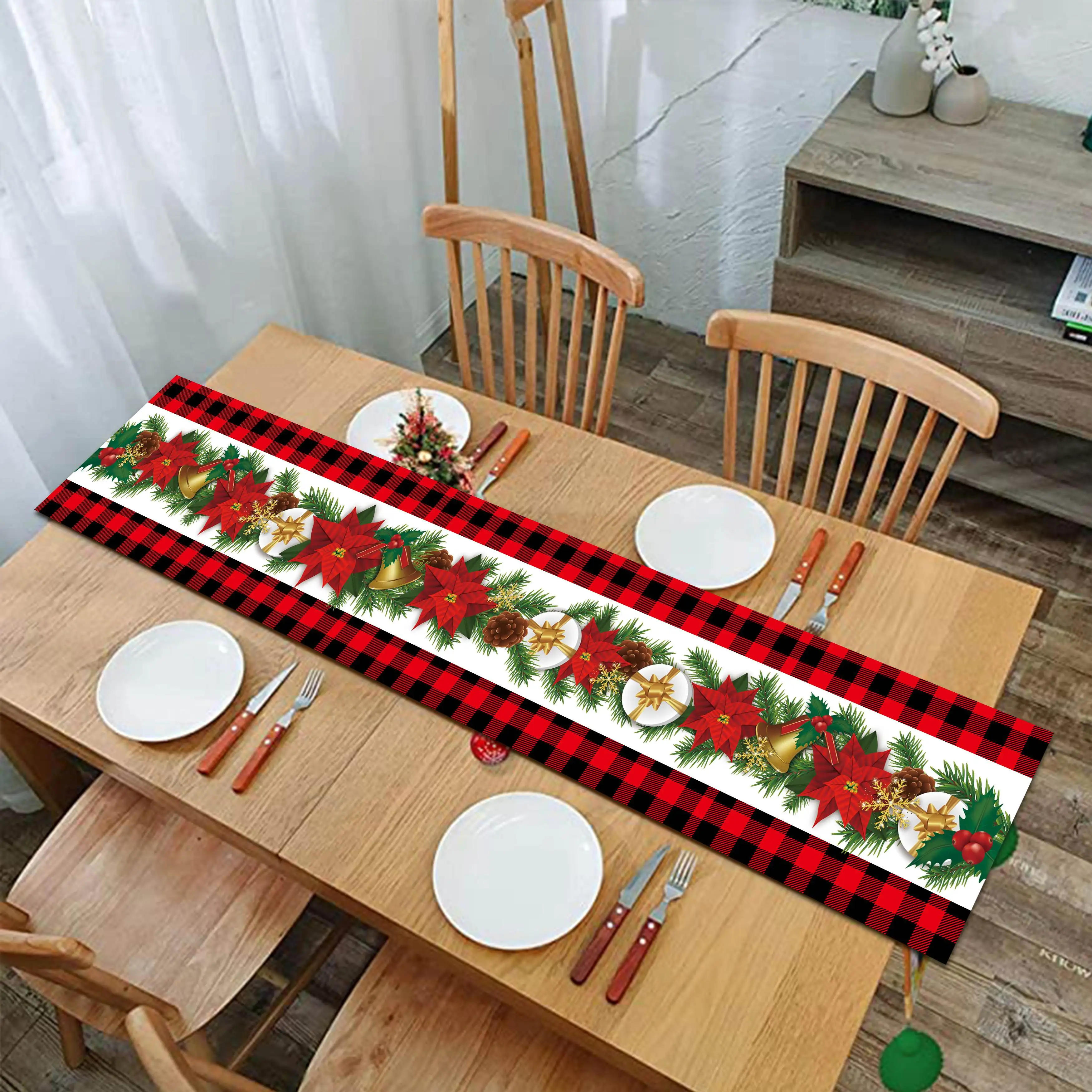Description Picture 3 of itemChristmas Rectangle Stain Resistant Tablecloth Christmas Tree Country Party Outdoor Decor Red Buffalo Plaid Green Tablecloth