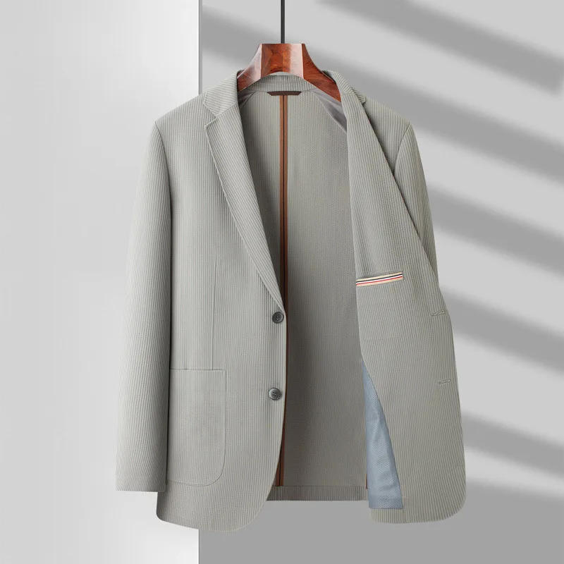 Description Picture 2 of itemPlus Size 7XL Spring Summer Men's Blazer High Quality Solid Color Single Breasted Business Casual Ice Silk Male Jackets