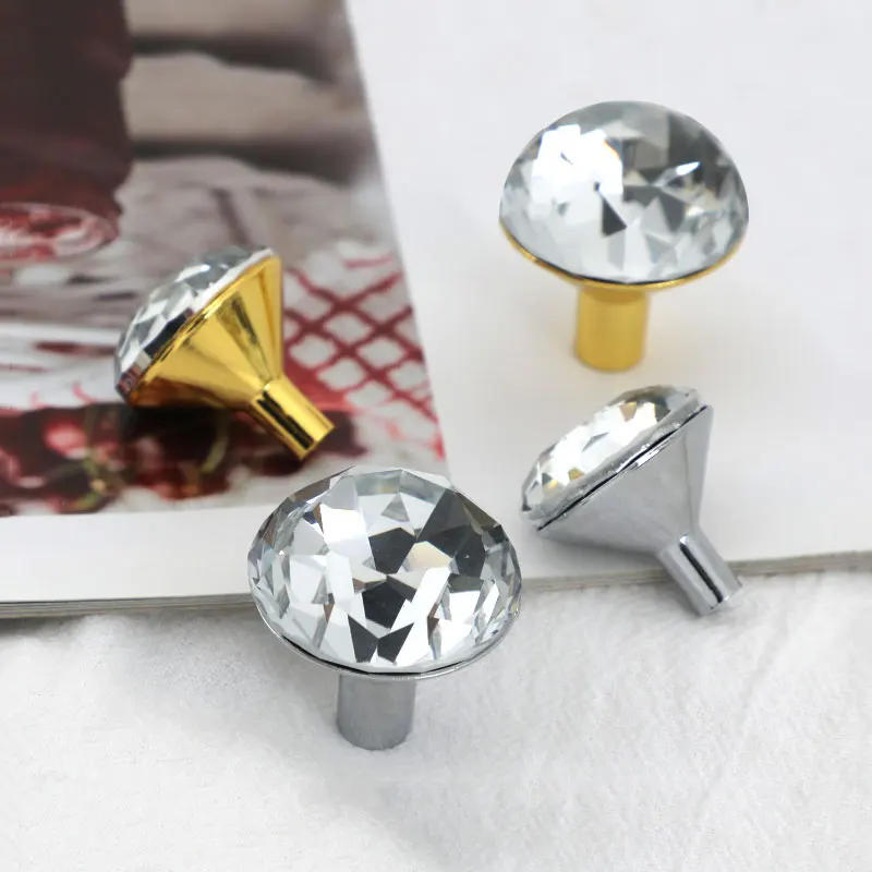 Description Picture 5 of itemBright Gold Crystal Drawer Knobs with Backplate Chrome Cabinet Handles Light Luxury Wardrobe Pulls Zinc Alloy Furniture Hardware