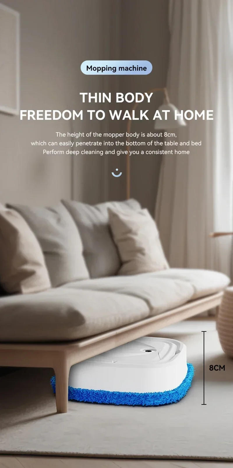 Description Picture 6 of itemElectric Floor Mops Sweeper Household Floor Hair Care Robot USB Rechargeable with Humidifier Function Waxing Lightening Care