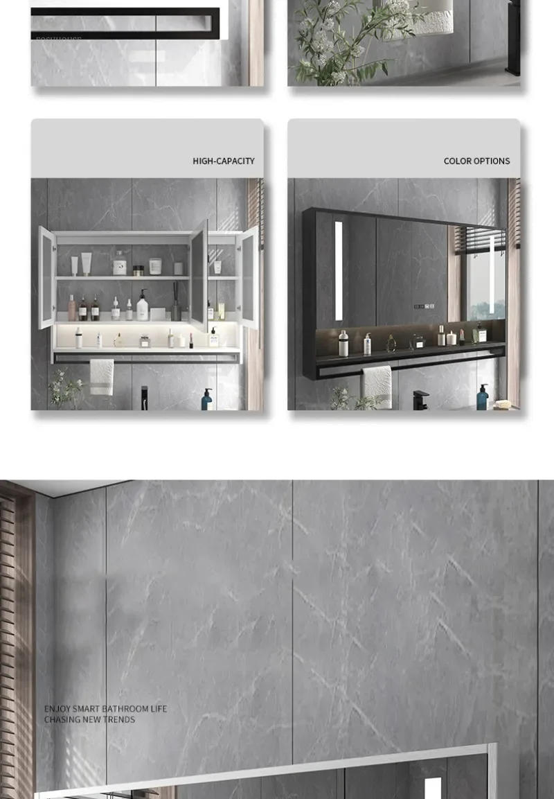 Description Picture 6 of itemSmart Bathroom Mirror Cabinets Wall-mounted with Backlight Anti-fog Bathroom Furniture Mirror Storage Rack Integrated Cabinet F