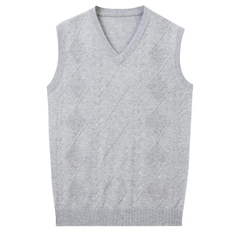 Description Picture 3 of item2024 New Autumn Men's Woolen Vest Knitted Clothing  Casual Sleeveless Slim Loose Business Vest V-neck Sweater Plus Size 3XL