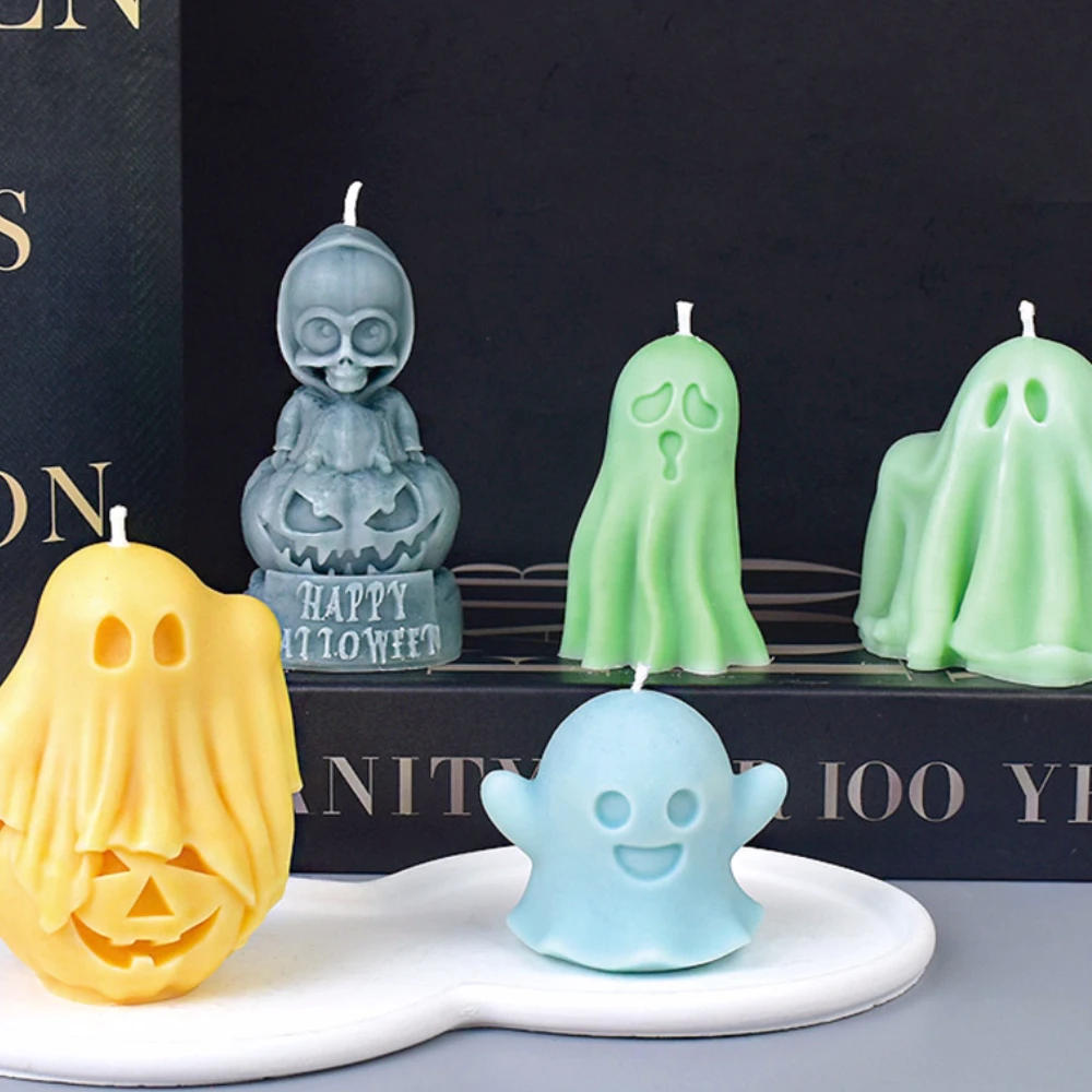 Description Picture 6 of itemCartoon Pumpkin Ghost Plaster Doll Mold Skull Terror Zombie Candle Soap Silicone Mould Hands Up Apparition Halloween Party Decor