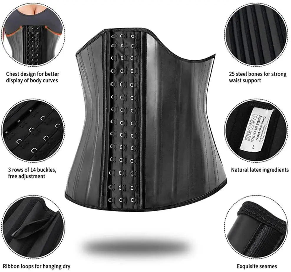 Description Picture 5 of item25 Steel Bones Latex Waist Trainer Corset Shapewear Slimming Belly Women Body Shaper Modeling Strap Reductive Girdle