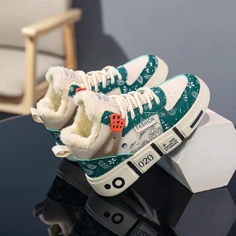 Description Picture 4 of itemKids Sneakers Winter Warm Plush Walking Shoes High-top Comfortable Fashion Casual Flat Tennis Shoes Childrens Boots for Boy