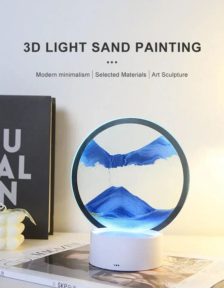 Description Picture 3 of itemSandscape Moving Sand Art LED Table Lamp with 7 Color USB Quicksand Night Light 3D Hourglass Bedside Lamp Office Home Decor Gift