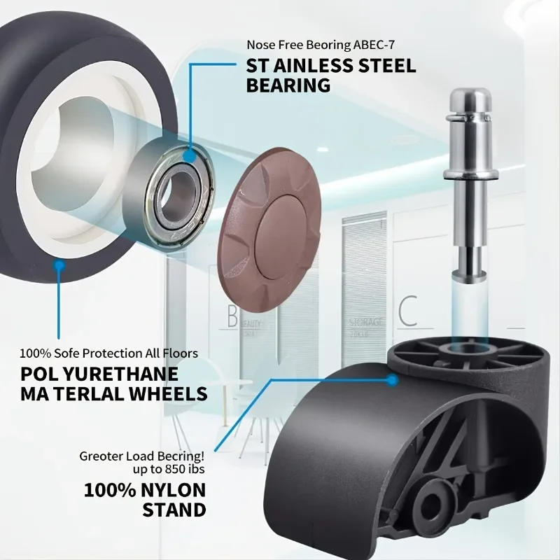 Description Picture 5 of item5PCS Universal wheel 2" Rubber Soft Wheel Office Chair Caster Replacement Mute Casters Furniture Hardware Universal Mute Wheel