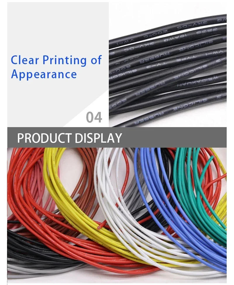 Description Picture 5 of item2M/5M UL3239 Copper Wire 30 28 26 24 22 20 18 16 14 12 10 8 AWG Silicone Insulated Tinned Copper 3KV DIY LED Electronic Cable