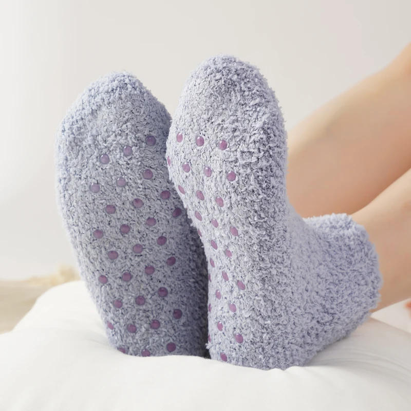 Description Picture 5 of item3 Pairs/Set Autumn Winter Non-Slip Coral Floor Socks Women Thick Warm Socks Carpet Sleep Slippers Indoor Home Short Sock