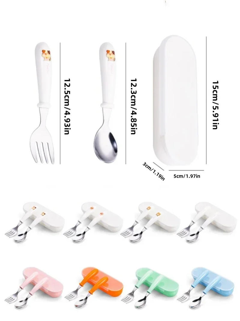 Description Picture 2 of item1set Gadgets Tableware Children Utensil Stainless Steel Toddler Dinnerware Cutlery Cartoon Infant Food Feeding Spoon Fork