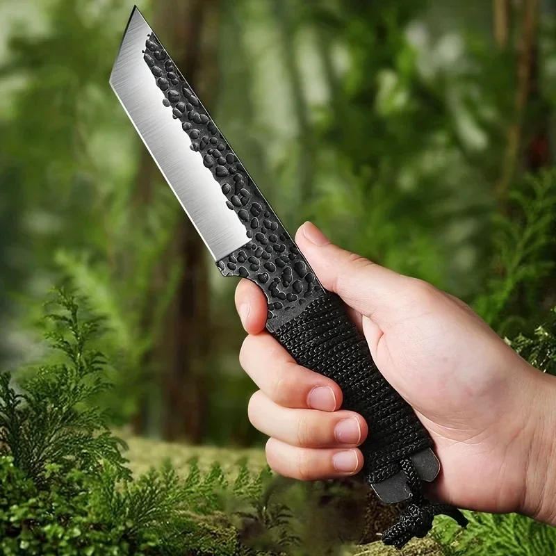 Description Picture 5 of itemOutdoor Straight Blade Steel Blade with Protective Sleeve Hand Forged Hammer Pattern High-quality Tourism and Camping Tools