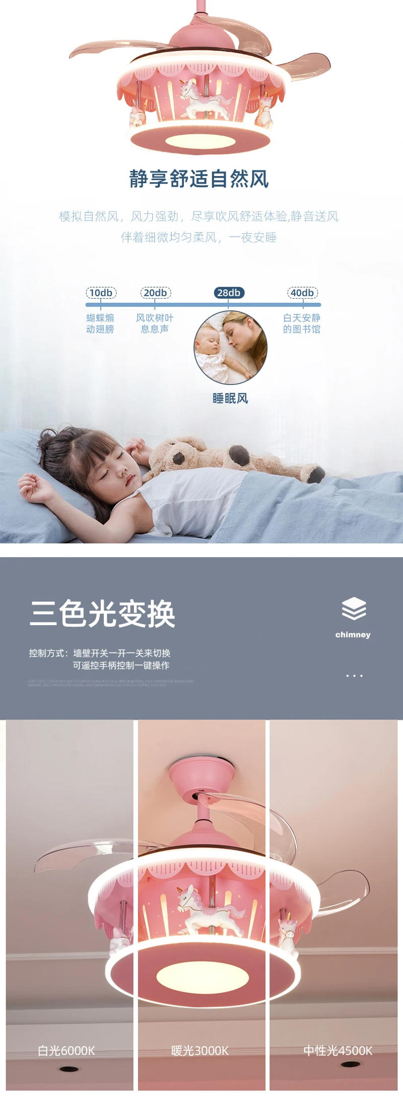 Description Picture 6 of itemCarousel, Invisible Ceiling Fan Light, Kids Fan Light, Girl, Princess Room, Bedroom, Cartoon Chandelier, Creative Lamp