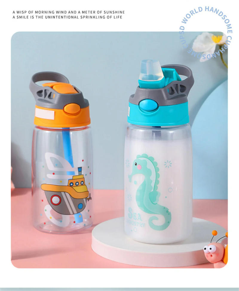 Description Picture 4 of item480ML Kids Sippy Water Bottles Creative Cartoon Feeding With Straws And Lids Spill Proof Portable Toddlers Drinkware Children