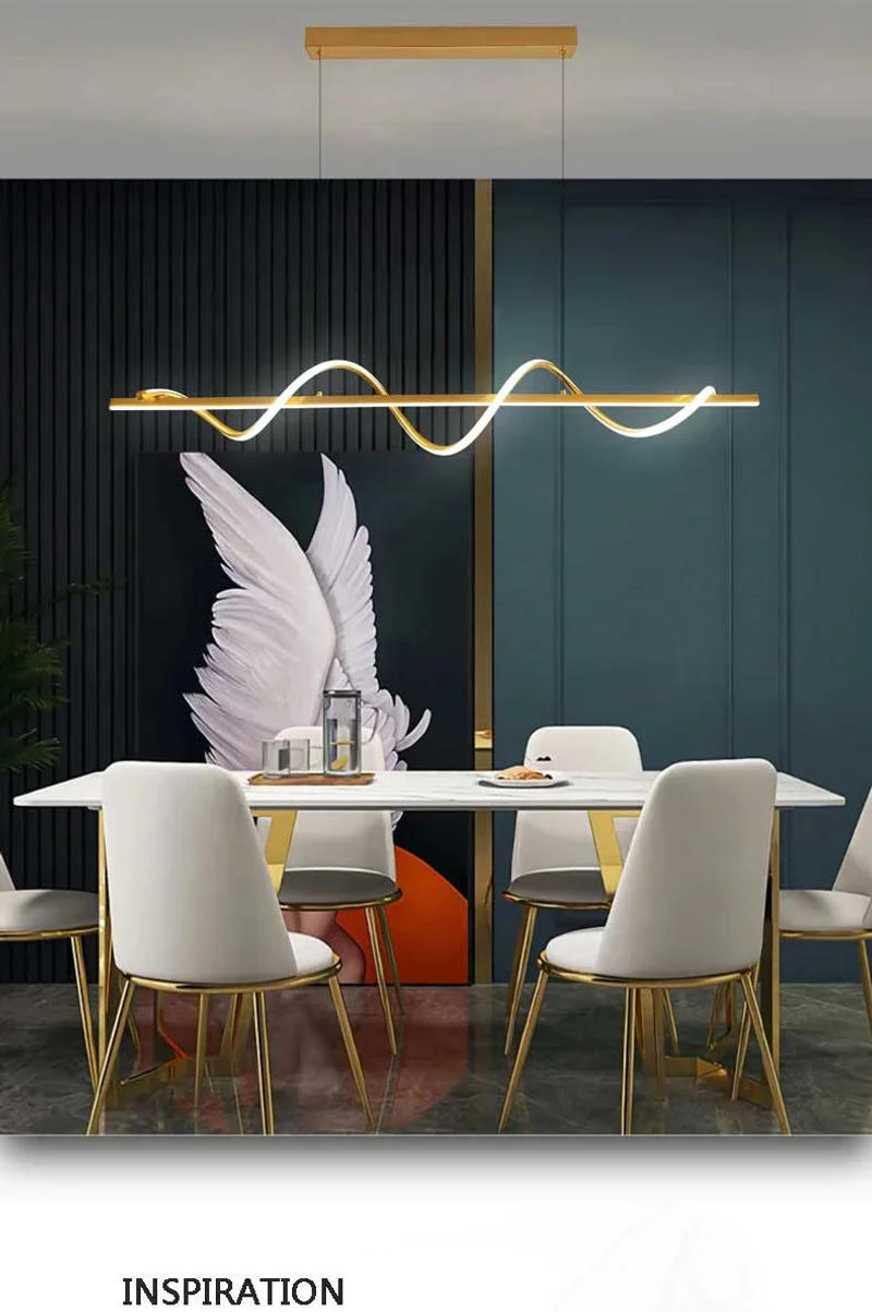 Description Picture 2 of itemModern Long Rotate LED Pendant Lamp With Remote Control Gold For Dining Room Kitchen Coffee Table Home Decor Lighting Fixtureroo