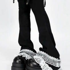 Patchwork Lace Japanese Lolita Knee High Sock Y2k Women Boot Cuffs Kawaii Sweet Flared Long Socks Foot Cover Grunge Leg Warmers