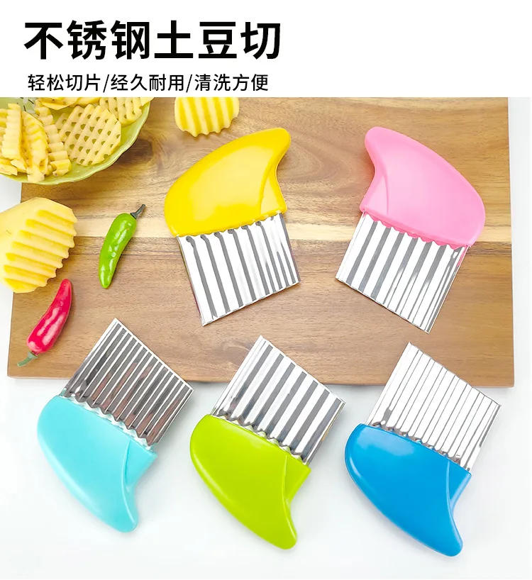 Description Picture 2 of itemPotato Cutter Chip French Fry Maker Dough Vegetable Fruit Crinkle Wavy Slicer Knife Stainless Steel Potato Cutter Kitchen Tool