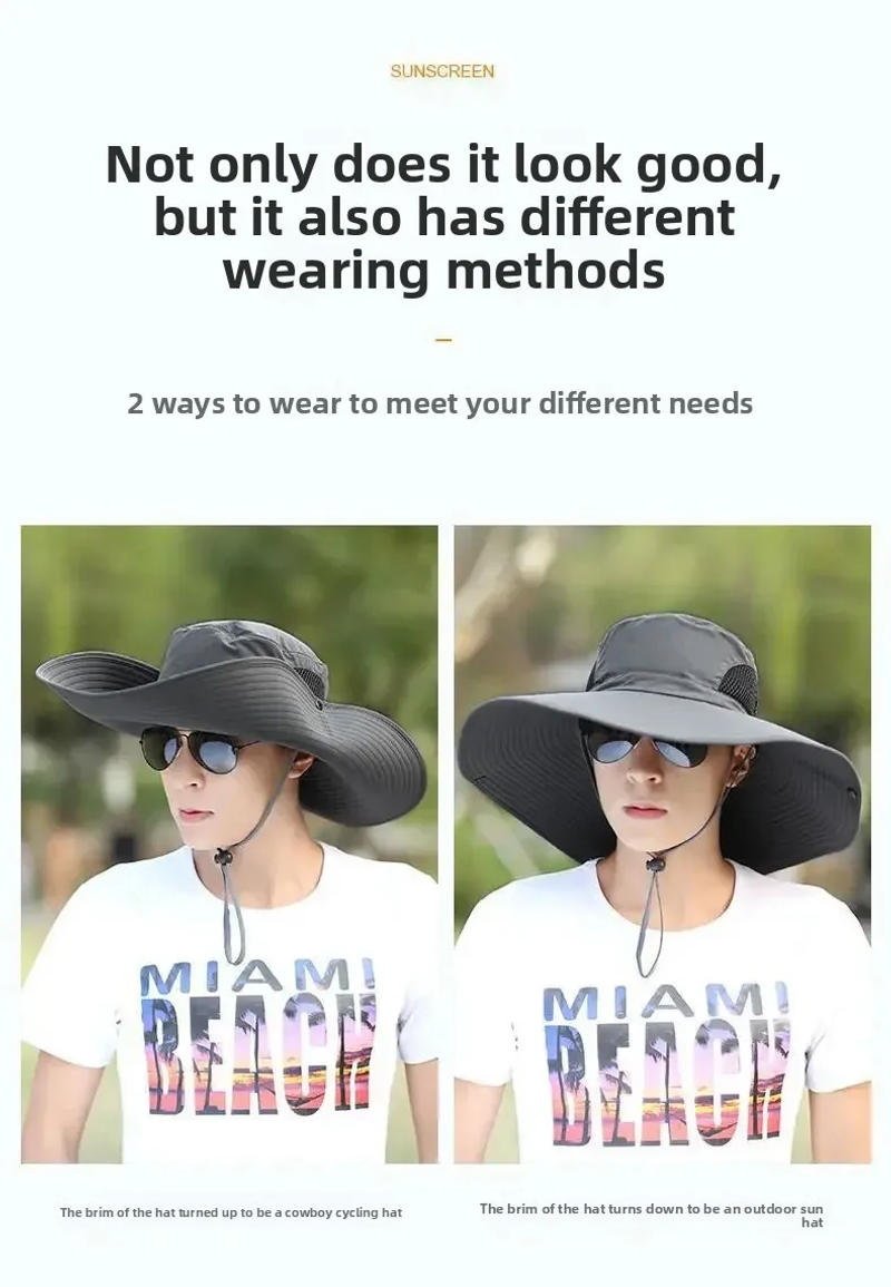 Description Picture 5 of item1pc Foldable  outdoor large brim UV hat resistant fishing hat for men summer outdoor sun protection versatile fisherman hat