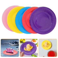 100 Pcs Cake Pan Paper Tray Plate Disposable Double Sided Color Plates for Parties
