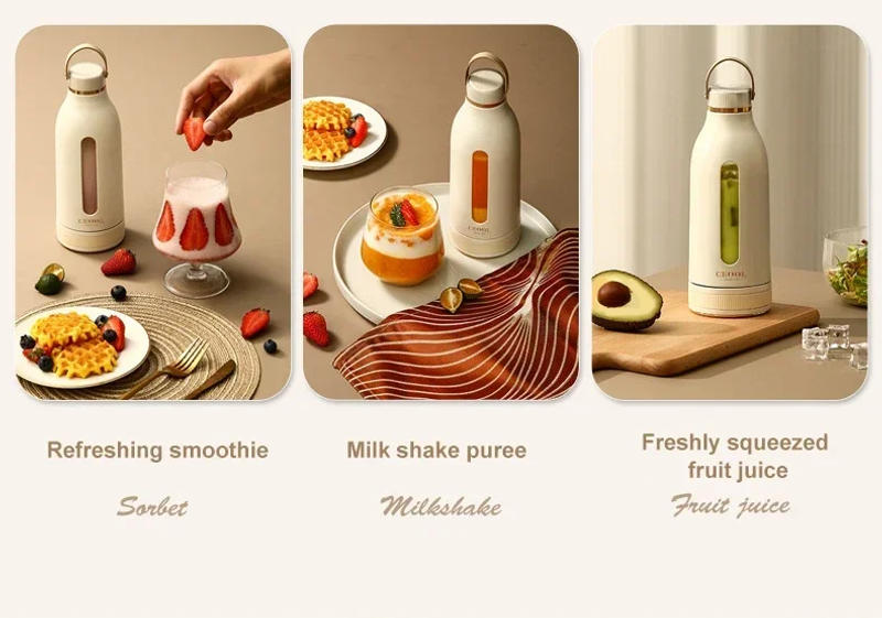 Description Picture 5 of item400ML Portable Multifunction Juicer USB Fast Rechargeable Mixer Fresh Fruit Grinder Electric Blender Cup Shakes Smoothie Maker