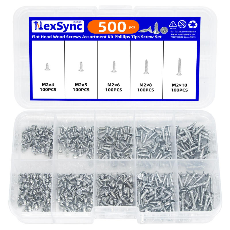 Description Picture 2 of item500pcs Flat Head Wood screws Assortment kit Phillips Tips screw set M2x4 M2x5 M2x6 M2x8 M2x10 Self-tapping Screws Wood Screw