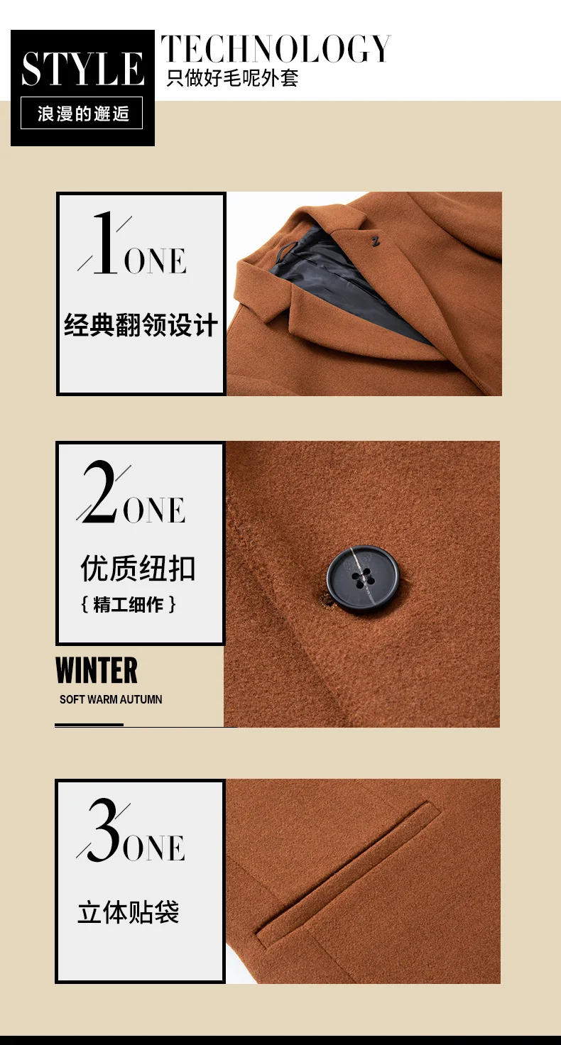 Description Picture 5 of itemMen Trench Coats Slim Windbreaker Button Outerwear Breathable Male Stylish Overcoat Menswear Pea Coat Wool Blend Large Size