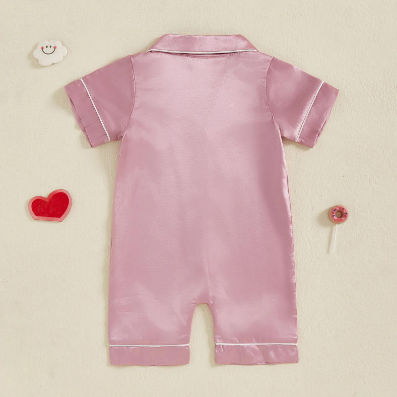 Description Picture 4 of itemToddler Baby Boy Girl Satin Pajama Infant Button-up Shorts Jumpsuit Children Cotton Short Sleeve Sleepwear Newborn Romnpers