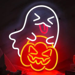 Ghost Pumpkin Neon Sign  LED Neon Lights Festive Mood Decorative Lights USB Power Supplied,for Bars Coffee Shop Halloween Decor